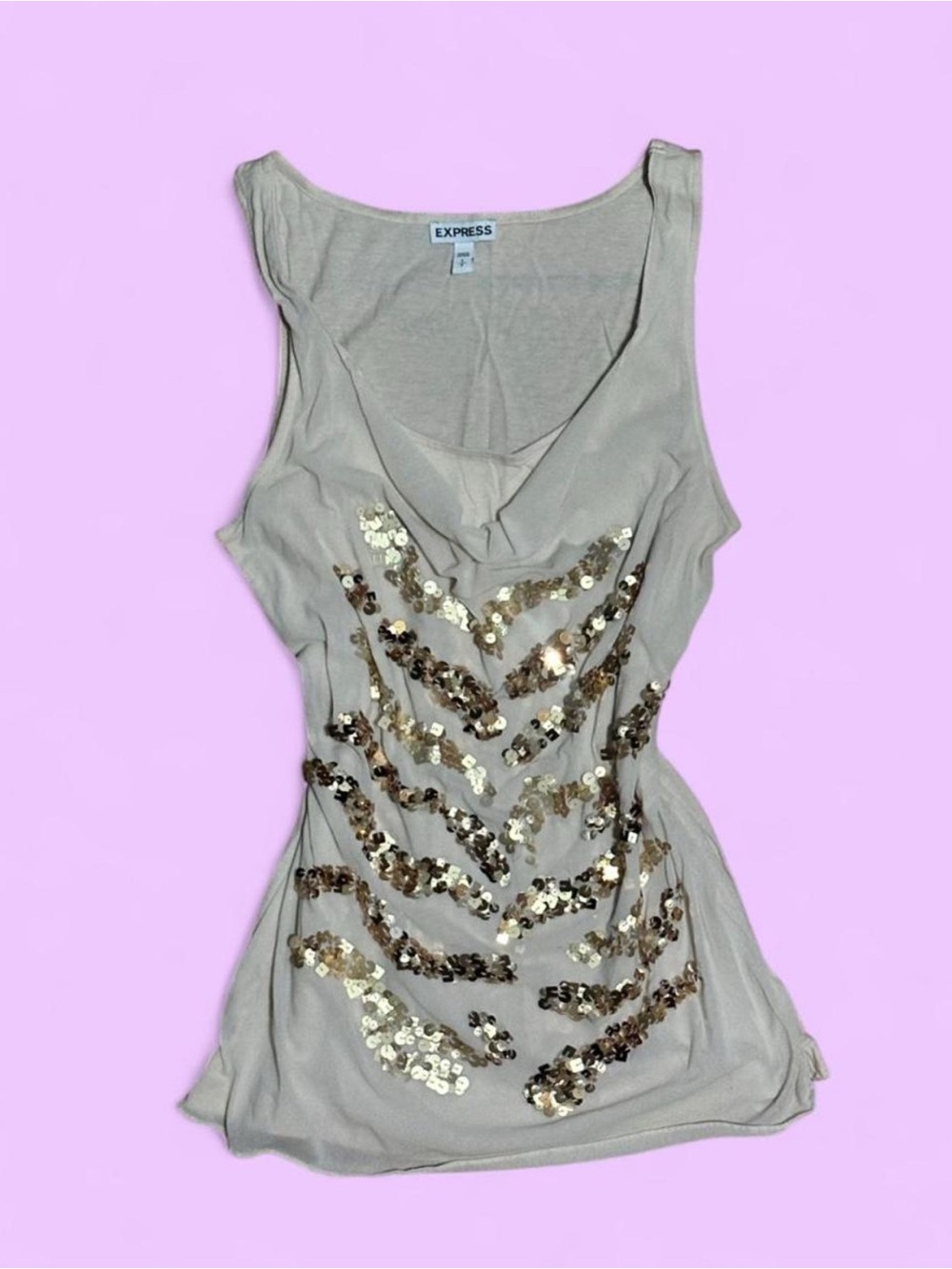 Y2K Vintage 2010 Express Double Layer Cowl Neck Sequin Top Office Siren Glam
